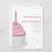 Eerste Verjaardag Meisje Party Roze Cupcake Custom Kaart (Voorkant)