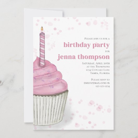 Eerste Verjaardag Meisje Party Roze Cupcake Custom Kaart (Voorkant)