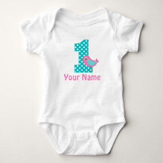 Eerste Verjaardag Meisje Pink Bird Romper (Voorkant)