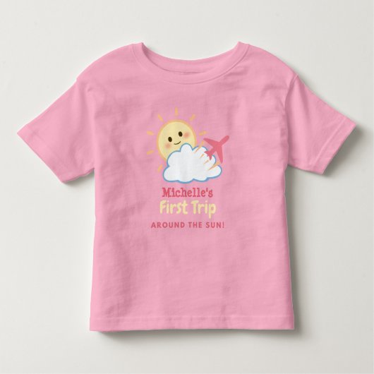 Eerste Verjaardag Meisje Roze Vliegtuig Gele Zonne Kinder Shirts (Voorkant)
