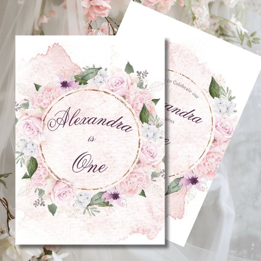 Eerste Verjaardag Meisje  Rozen Kaart