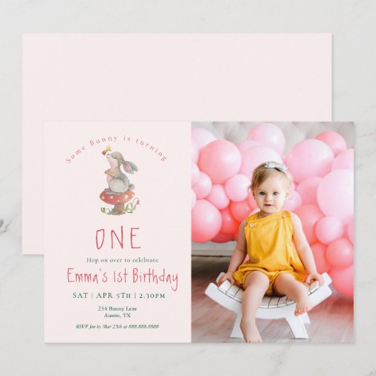 Eerste verjaardag meisje Some Bunny Rabbit foto Kaart (Voorkant / Achterkant)