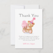 Eerste Verjaardag Meisje Teddy Bear Ice Cream Bedankkaart (Voorkant)