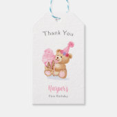 Eerste Verjaardag Meisje Teddy Bear Ice Cream Cadeaulabel (Voorkant)