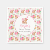 Eerste Verjaardag Meisje Teddy Bear Ice Cream Patt Servet (Voorkant)