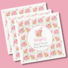 Eerste Verjaardag Meisje Teddy Bear Ice Cream Patt Servet