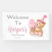 Eerste Verjaardag Meisje Teddy Bear Ice Cream Spandoek (Horizontaal)