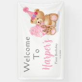 Eerste Verjaardag Meisje Teddy Bear Ice Cream Spandoek (Verticaal)