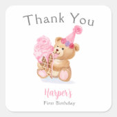Eerste Verjaardag Meisje Teddy Bear Ice Cream Vierkante Sticker (Voorkant)