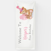Eerste verjaardag meisje teddybeer ijs spandoek (Verticaal)