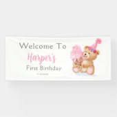 Eerste verjaardag meisje teddybeer ijs spandoek (Horizontaal)