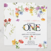 Eerste verjaardag meisje | Wildflower uitnodiginge Kaart (Voorkant / Achterkant)