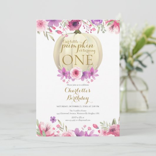 Eerste verjaardag Meisjes Kleine Pompoen Bloem Fot Kaart (Staand voorkant)