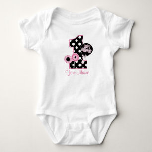 Eerste Verjaardag Meisjes Roze Zwart Gepersonalise Romper