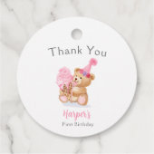 Eerste Verjaardag Meisje's Teddy Bear Ice Cream Bedankjes Labels (Achterkant)