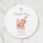 Eerste Verjaardag Meisje's Teddy Bear Ice Cream Bedankjes Labels (Voorkant)