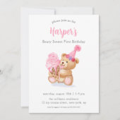 Eerste Verjaardag Meisjes Teddy Bear Ice Cream Kaart (Voorkant)