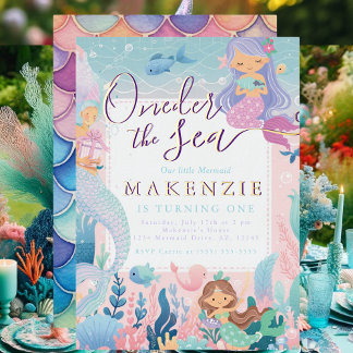 Eerste verjaardag Mermaid Folie Uitnodiging