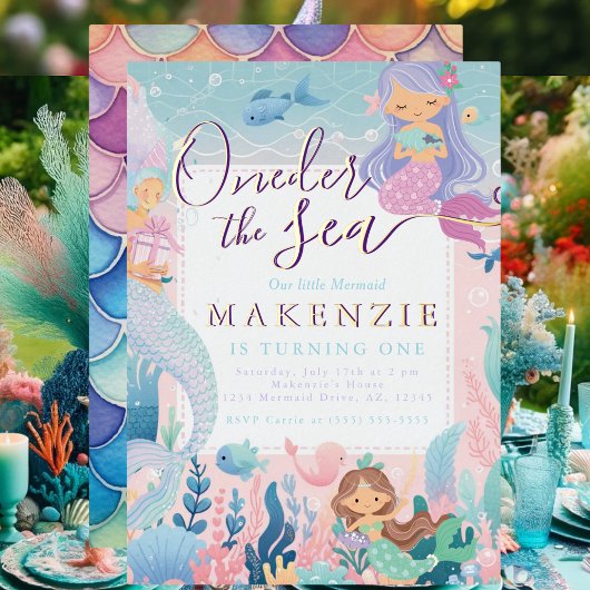 Eerste verjaardag Mermaid Folie Uitnodiging