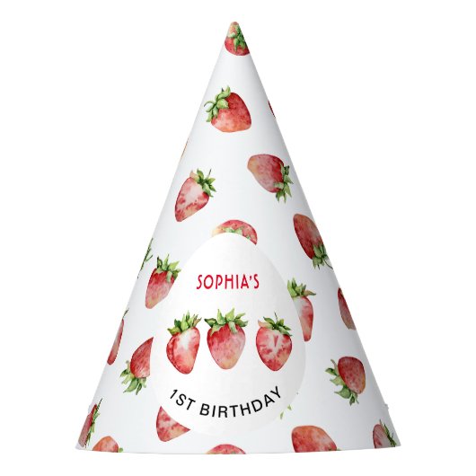 Eerste verjaardag met aardbei feesthoedjes (Voorkant)