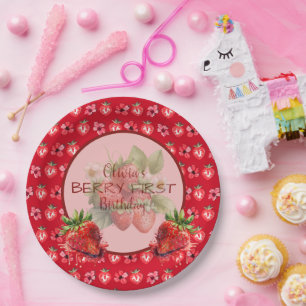 Eerste verjaardag met aardbei fruit papieren bordje