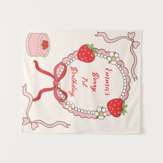 Eerste verjaardag met aardbeien voor meisjes wandkleed (Voorkant (horizontaal))