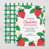 Eerste verjaardag met grillige aardbeien kaart (Voorkant / Achterkant)