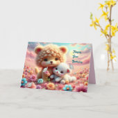 Eerste verjaardag met speelgoedberen kaart (Gele Bloem)