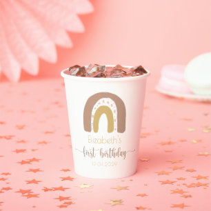 Eerste verjaardag Modern Pink Gold Rainbow Papieren Bekers