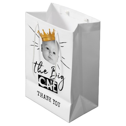 Eerste Verjaardag Moderne Foto Zwart Wit Dank u Medium Cadeauzakje (Voorkant Gekanteld)