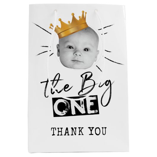 Eerste Verjaardag Moderne Foto Zwart Wit Dank u Medium Cadeauzakje (Voorkant)