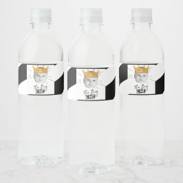 Eerste Verjaardag Moderne Foto Zwart Wit Waterfles Etiket