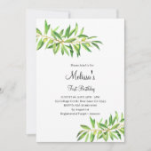 Eerste verjaardag moderne olijftak salie groen kaart (Voorkant)