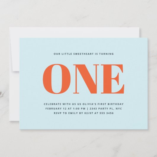 Eerste Verjaardag Moderne Pastel Blauw en Rood Kaart (Voorkant)