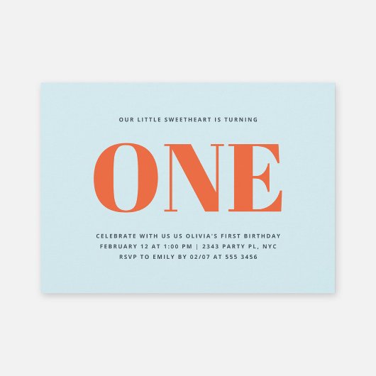 Eerste Verjaardag Moderne Pastel Blauw en Rood Kaart