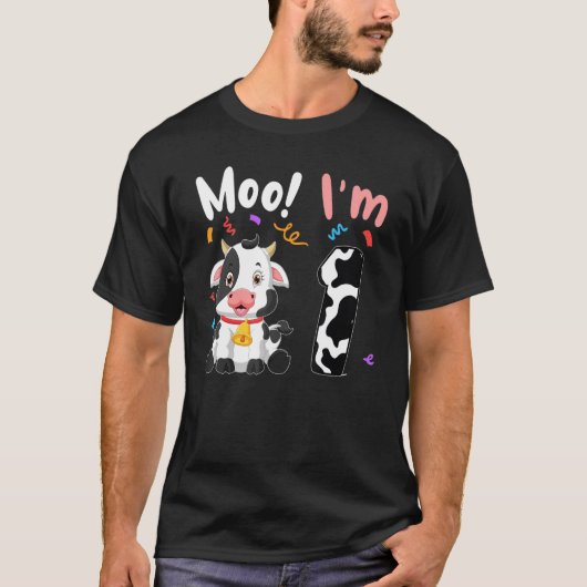 Eerste verjaardag Moo I'm 1 Koe Boerderij Animal B T-shirt (Voorkant)