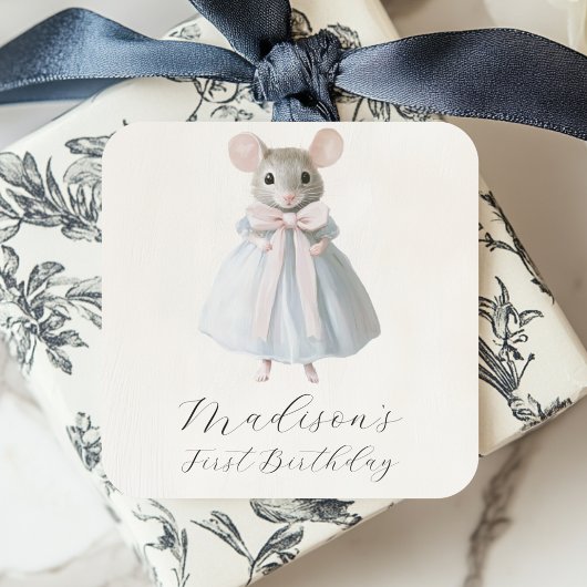 Eerste verjaardag Muis grillige Victoriaans verjaa Vierkante Sticker