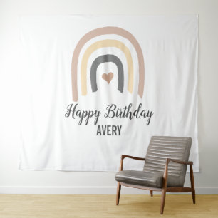 Eerste Verjaardag Naam Modern Regenboog Baby Wandkleed