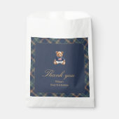 Eerste verjaardag Navy geruite teddybeer  Bedankzakje (Voorkant)