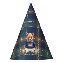 Eerste verjaardag Navy Plaid Teddy Beer Verjaardag Feesthoedjes