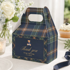 Eerste verjaardag Navy Plaid Teddybeer Jongen Bedankdoosjes