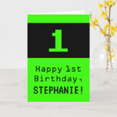 Eerste verjaardag: Nerdy / Geeky Style "1" en Naam Kaart (Gele Bloem)