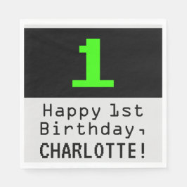 Eerste verjaardag - Nerdy / Geeky Style "1" & Naam Servet