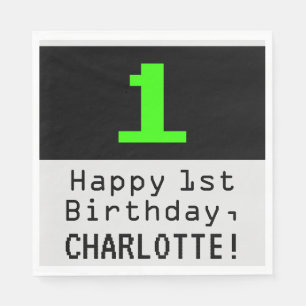 Eerste verjaardag - Nerdy / Geeky Style "1" & Naam Servet