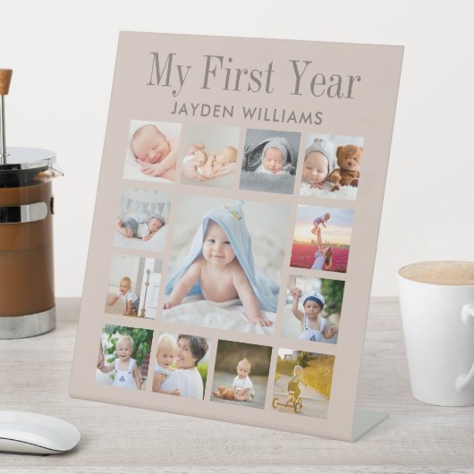 Eerste verjaardag Neutrale Baby Foto collage Reclamebord Met Voetstuk (Insitu)