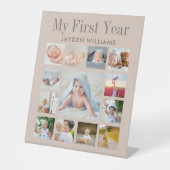 Eerste verjaardag Neutrale Baby Foto collage Reclamebord Met Voetstuk (Voorkant)