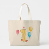 Eerste verjaardag nummer één illustratie grote tote bag (Achterkant)