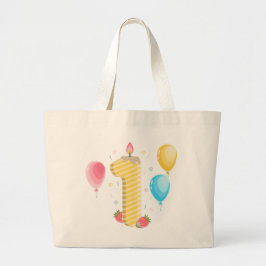 Eerste verjaardag nummer één illustratie grote tote bag