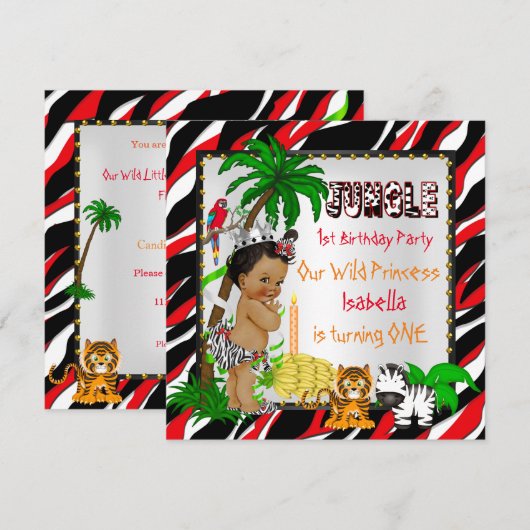 Eerste verjaardag Oerwoud Safari Wild Princess Eth Kaart (Voorkant / Achterkant)