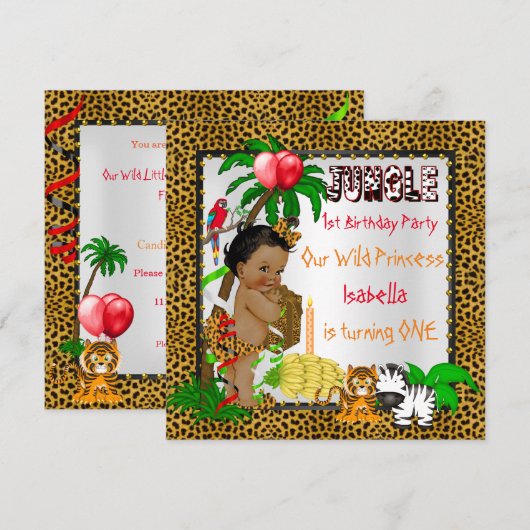 Eerste verjaardag Oerwoud Safari Wilde Etnische Et Kaart (Voorkant / Achterkant)